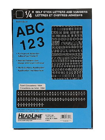 HeadLine - Black Vinyl Stick-On Letters or Numbers - 1/4 in., Helvetica, Capitals, Lower Case And Numbers