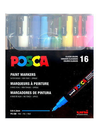 uni POSCA - Paint Markers - PC-3M, Fine, Set of 16 Colors