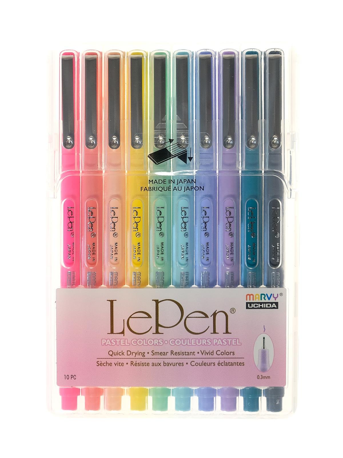 Marvy Uchida Le Flex 10 Piece Set Writing Pen, Primary Colors