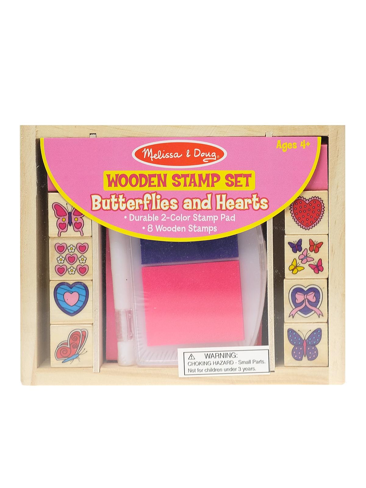 Melissa & Doug Butterfly and Heart Wooden Stamp Set: 8 Stamps and 2-Color  Stamp Pad 