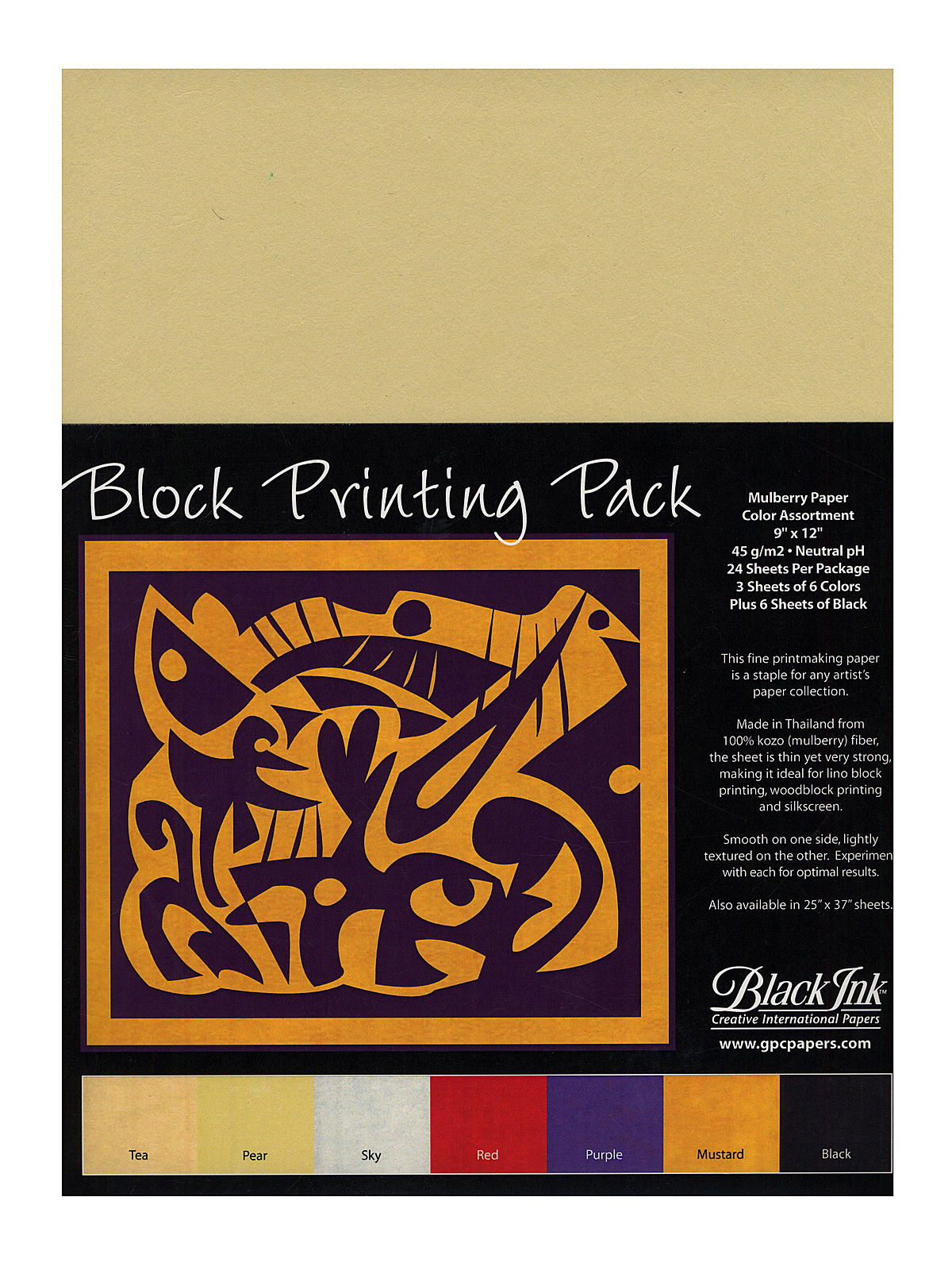 Black Ink Thai Mulberry Block Printing Paper Packs