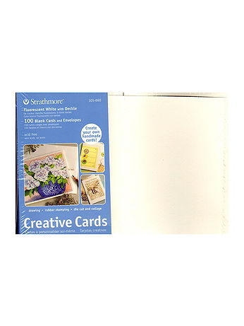 Strathmore - Blank Greeting Cards with Envelopes - Fluorescent White With Same Deckle, Pack of 100