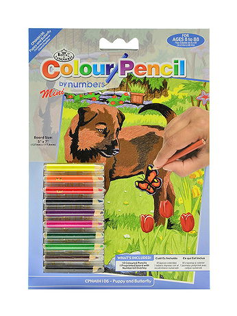 Royal & Langnickel - Mini Color Pencil By Number Kits - Puppy & Butterfly