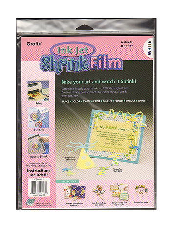 Grafix - Shrink Film - White, For Inkjet Printers, 8 1/2 in. x 11 in., Pack of 6