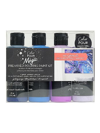 American Crafts - Color Pour Magic Pre-Mixed Pouring Paint Kits - Galaxy Surge, 4 Pieces