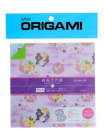 Aitoh - Origami Paper - 5.875 in. x 5.875 in., Plain/Posies Double Sided, 24 Sheets